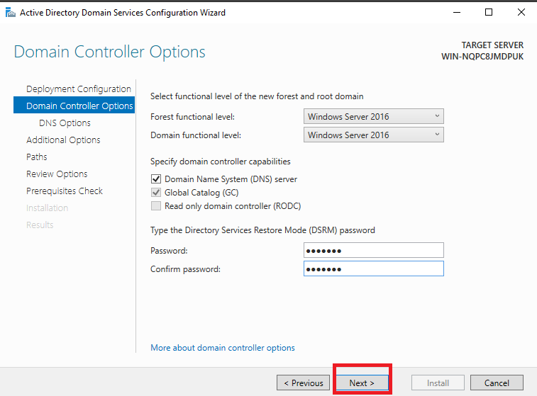 Domain controller options